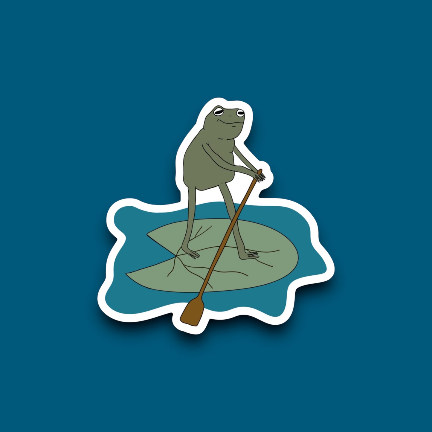 Frog Paddleboarding On a Lilly Pad Sticker