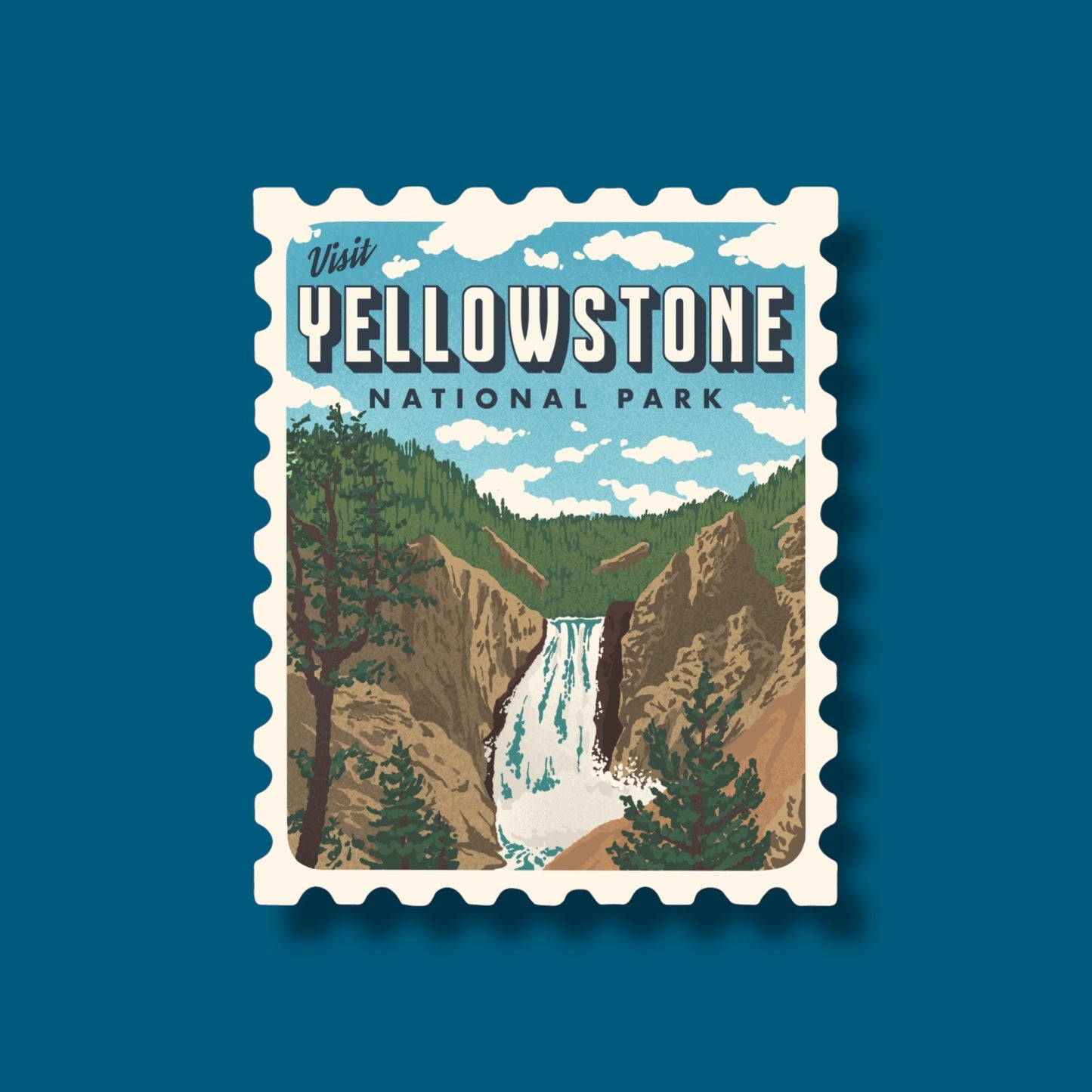 Yellowstone Waterfall Stamp Sticker (Pack of 12)