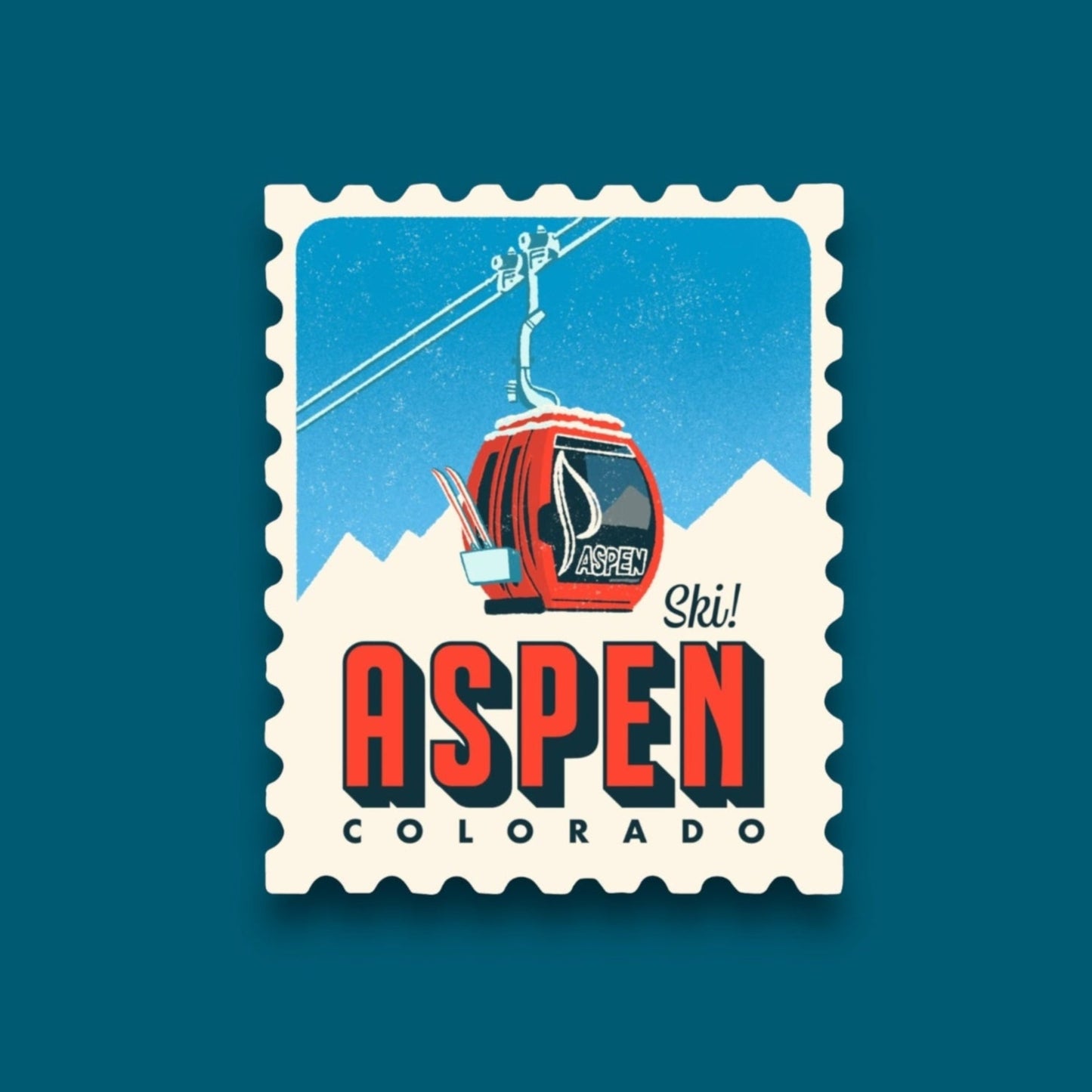 Aspen Ski Lift Retro Stamp Sticker (Pack of 12)