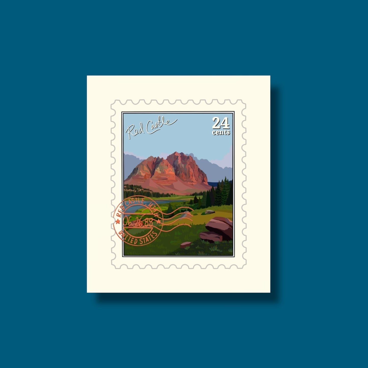 Red Castle Stamp Sticker