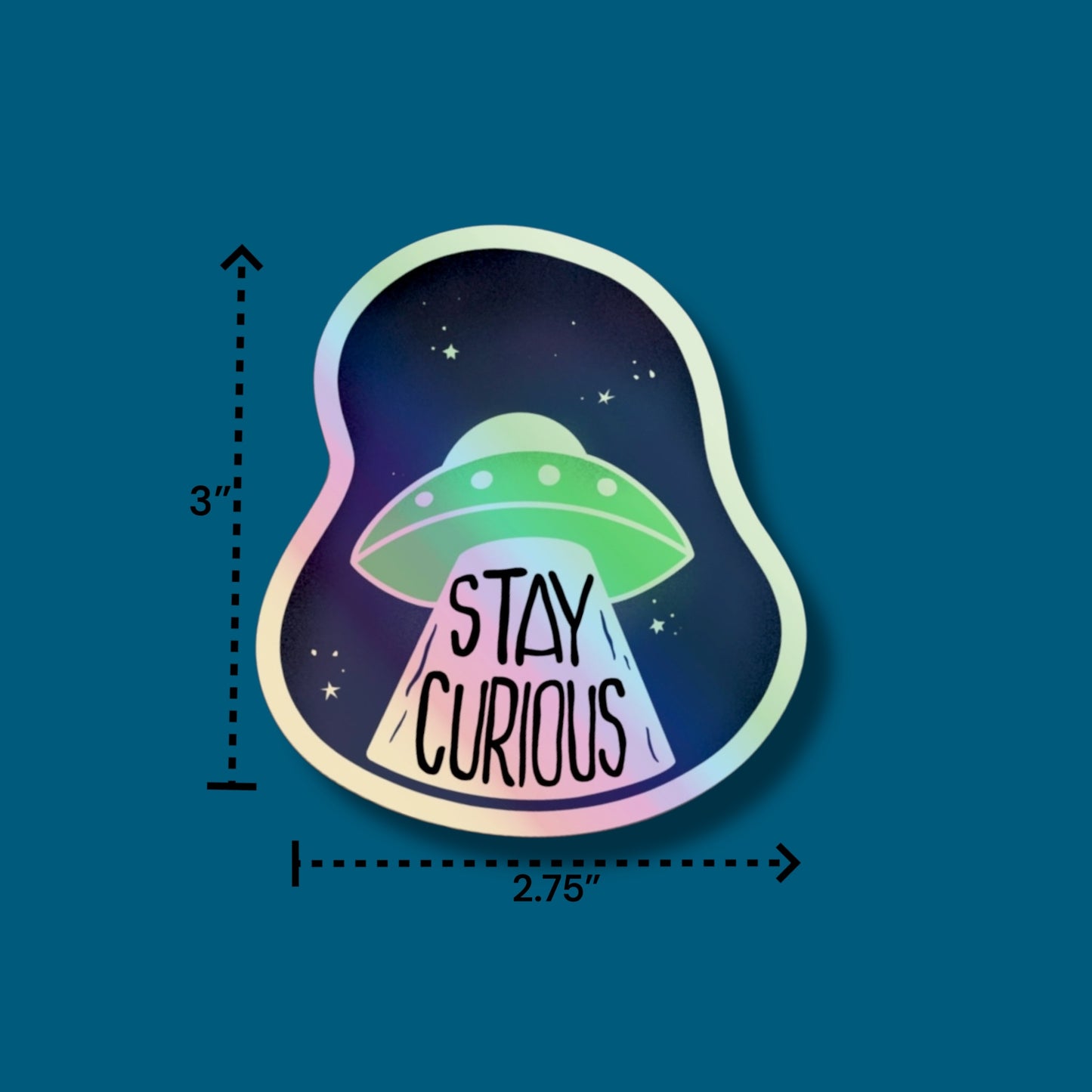 Stay Curious Holographic Alien UFO Sticker (Pack of 12)