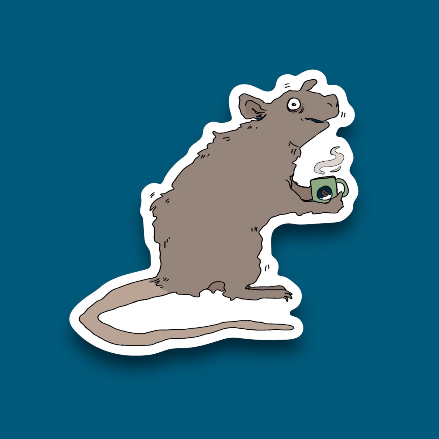 Rat with Steamy Mug Sticker (Pack of 12)