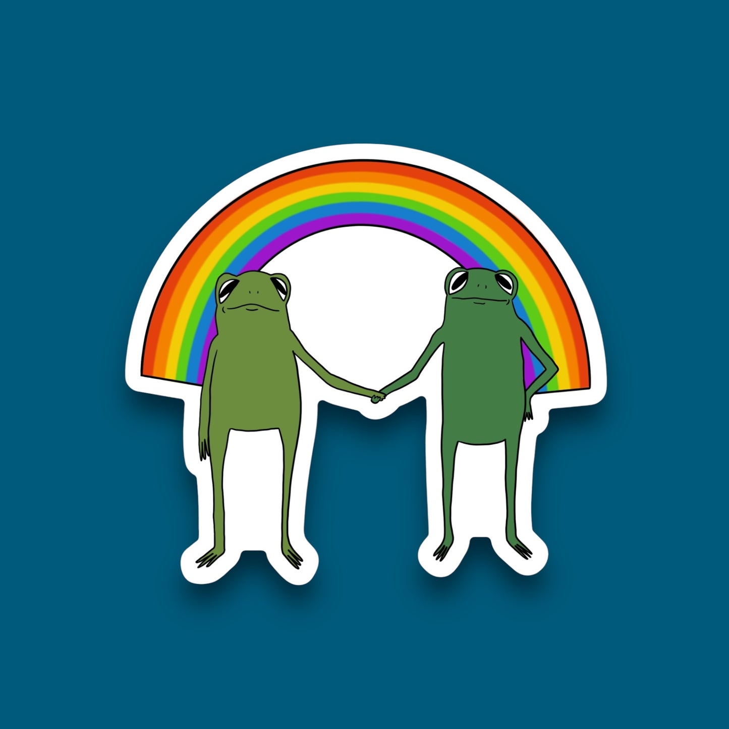 Frogs Holding Hands Under Rainbow Sticker