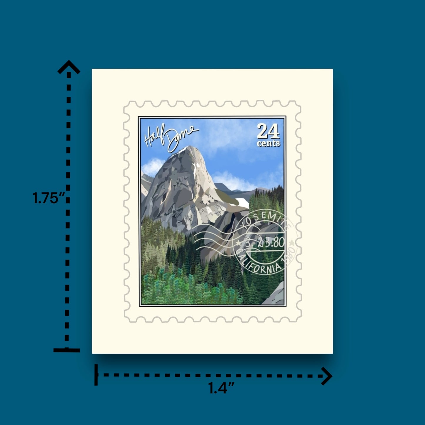 Half Dome Yosemite Stamp Sticker (Pack of 12)
