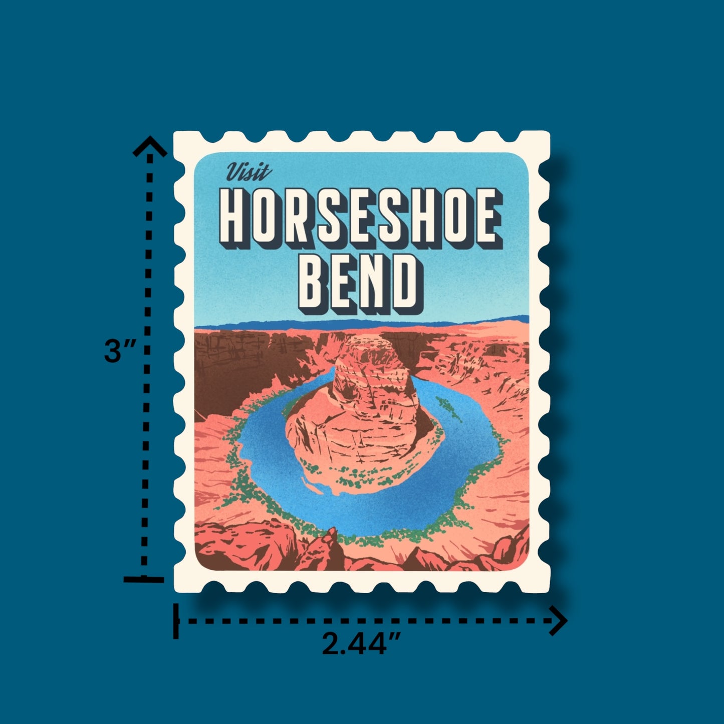 Horseshoe Bend Retro Stamp Sticker (Pack of 12)