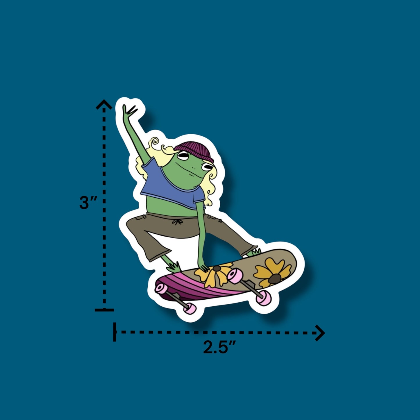 Skateboarding Chick Frog Sticker