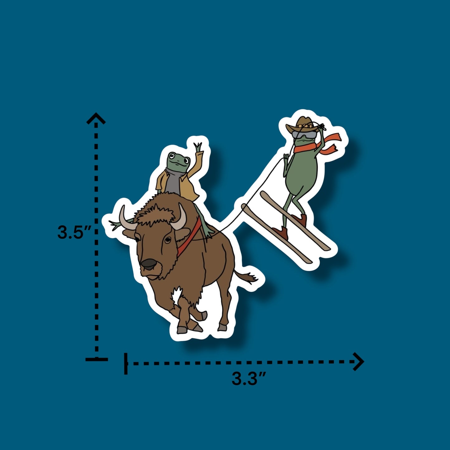Frog Skijoring Behind Bison Sticker