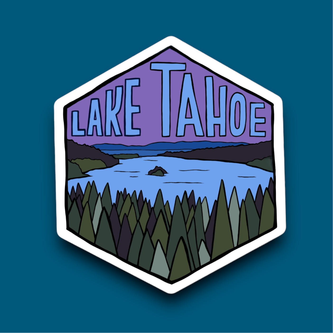 Lake Tahoe, California Purple Sky - Hexagon Sticker