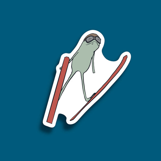 Jumping Skier Frog Sticker