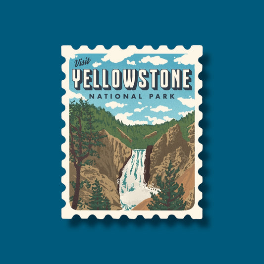 Yellowstone Waterfall Stamp Sticker (Pack of 12)