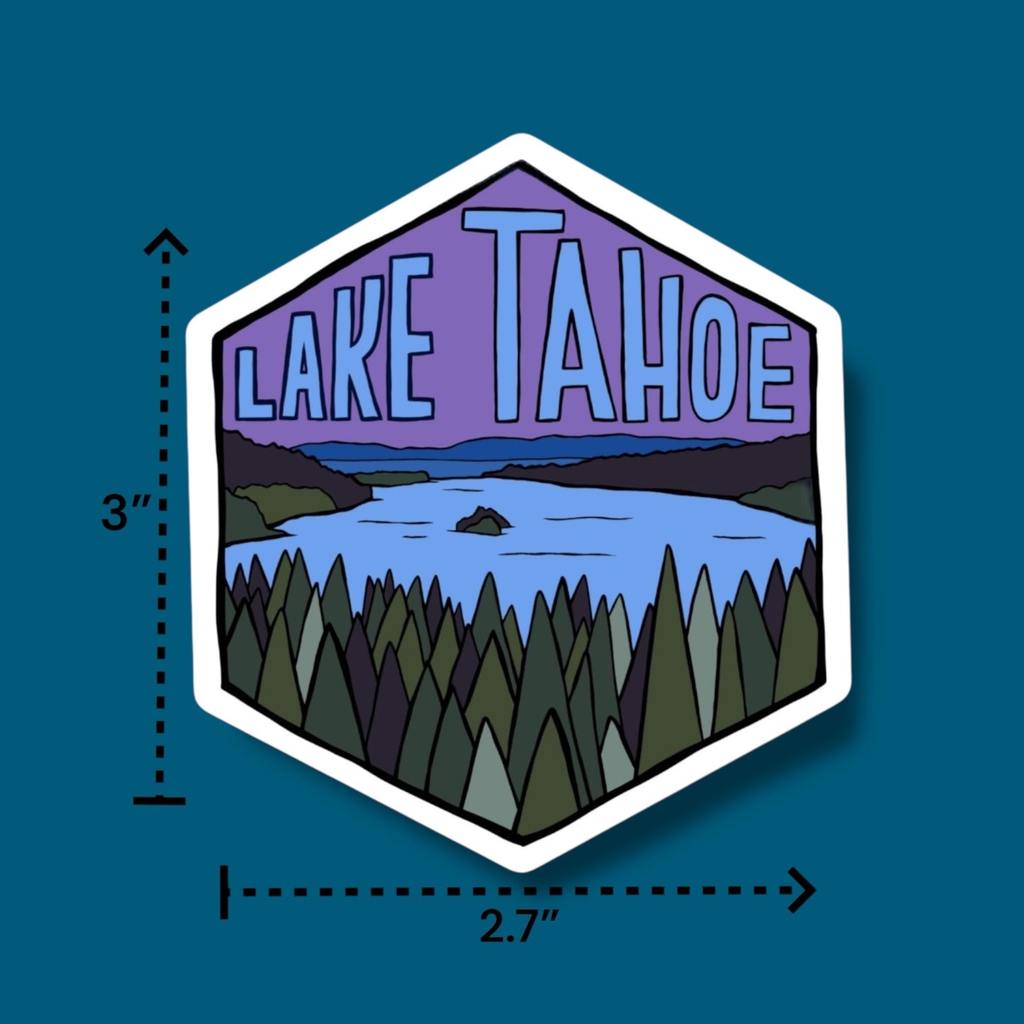 Lake Tahoe, California Purple Sky - Hexagon Sticker