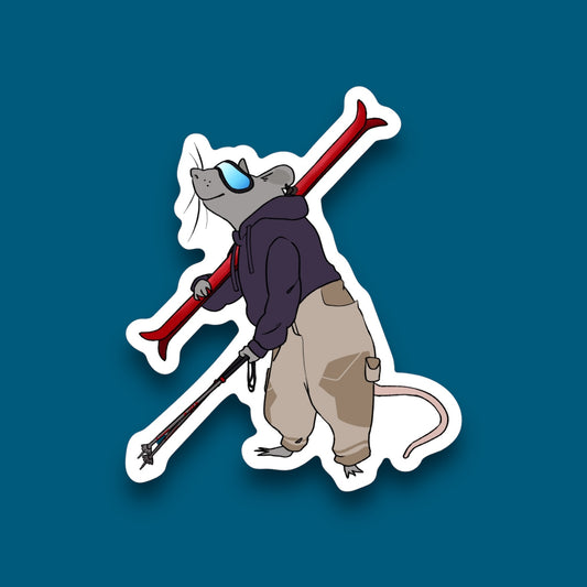 Blind Rat Holding Skis Sticker (Pack of 12)