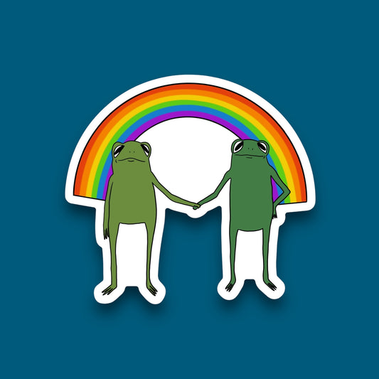 Frogs Holding Hands Under Rainbow Sticker (Pack of 12)
