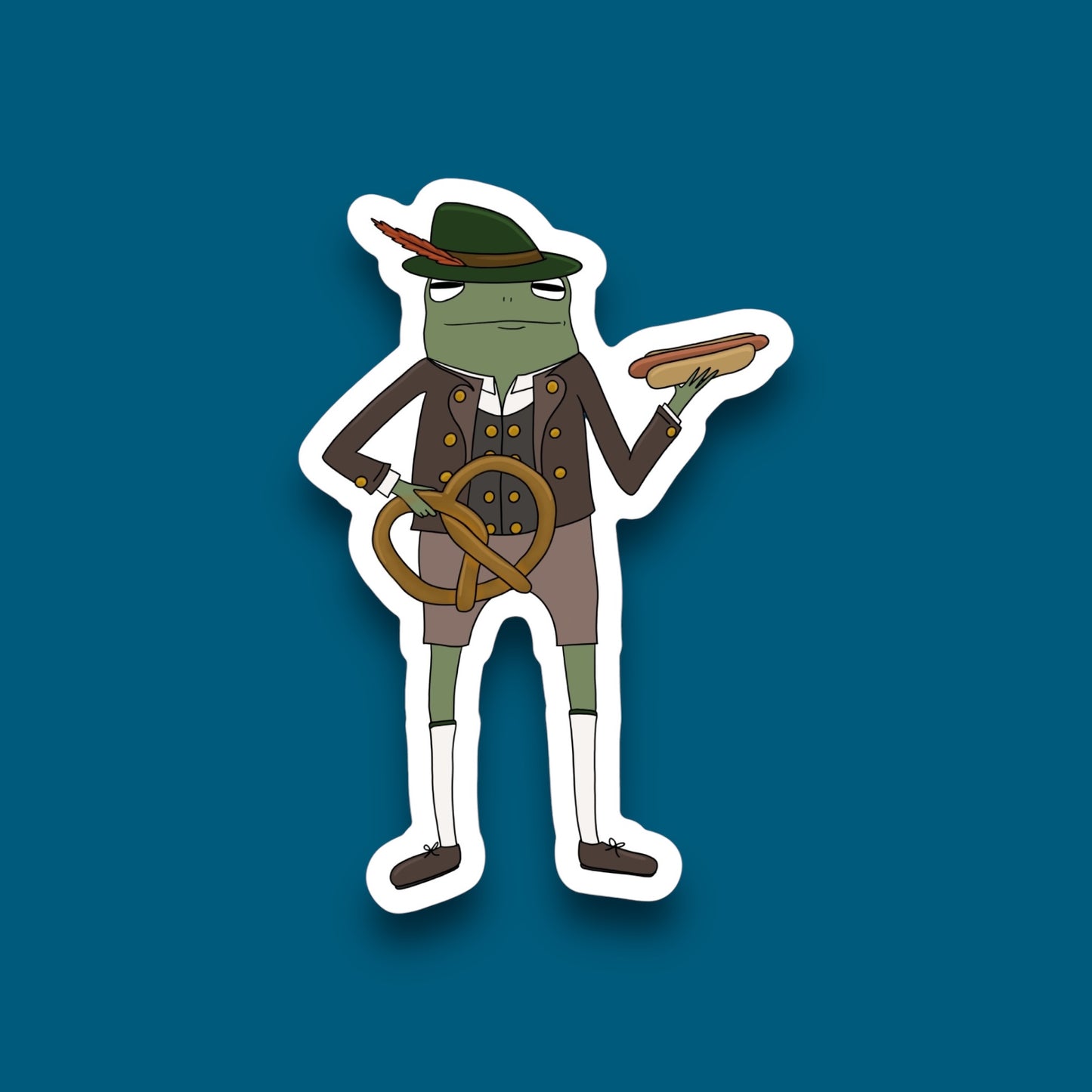 Oktoberfest Frog with Pretzel Sticker