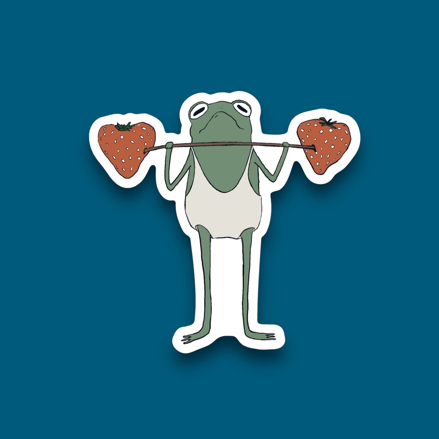 Strawberry Lifting Frog Sticker