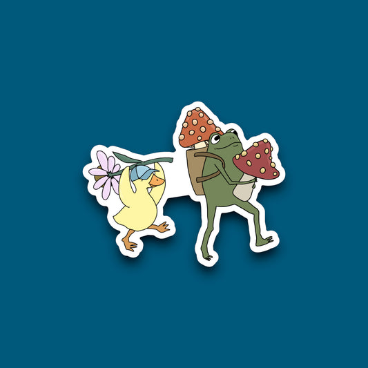 Frog and Duck Hunting For Mushrooms Sticker (Pack of 12)