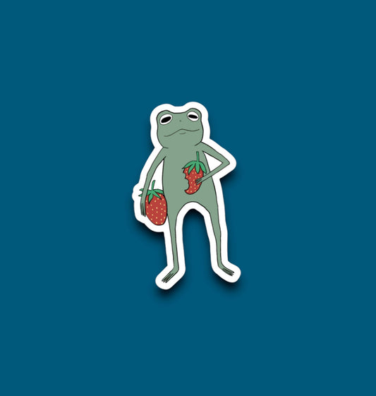 Frog Eatin’ Strawberries Sticker (Pack of 12)