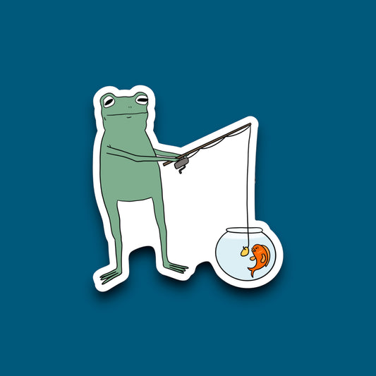 Frog Fishing For Gold Sticker (Pack of 12)