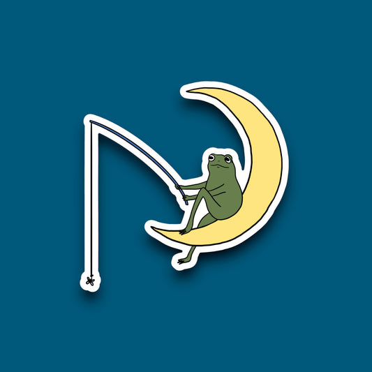 Frog Fishing On The Moon Sticker (Pack of 12)