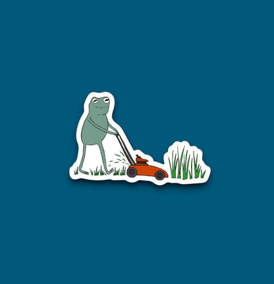 Frog Mowing the Lawn Sticker (Pack of 12)