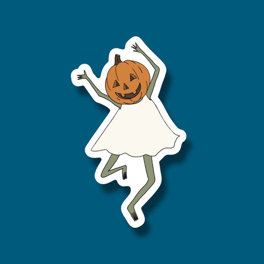Pumpkin Girl Dancing Frog Sticker