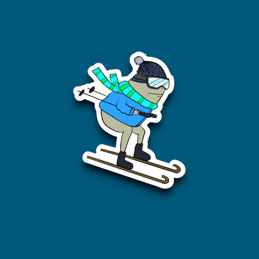 Downhill Skier Frog Sticker (Pack of 12)